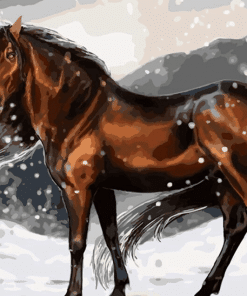 Brown Horse In Snow Paint By Numbers