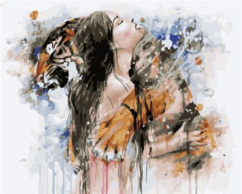 Woman Hugging Tiger Paint By Numbers