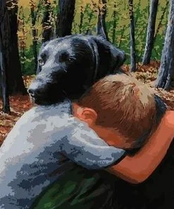 Boy Hugging Dog Paint By Numbers