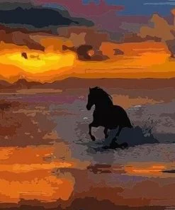 Horse on Sea Sunset Animals Paint By Numbers