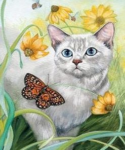 White Cat And Butterfly Paint By Numbers