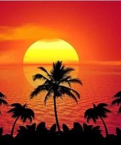 Sunset Island Palm Trees  Landscape Paint By Numbers