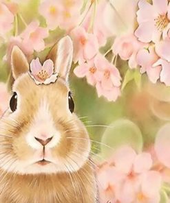 Rabbit And Pink Flowers Paint By Numbers