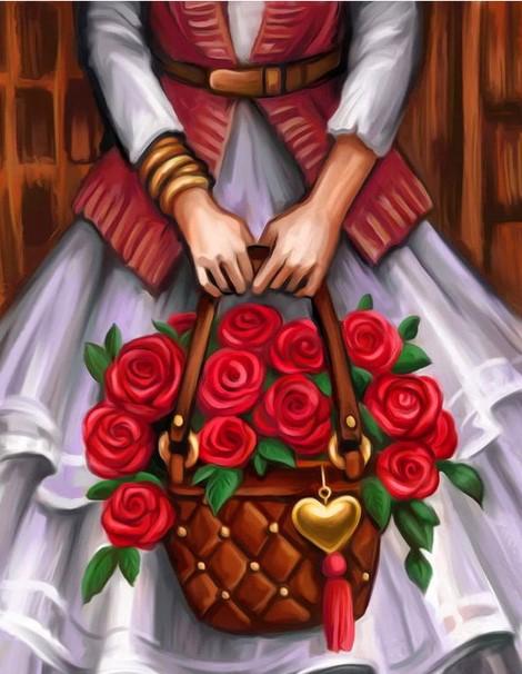 Red Rose Basket Paint By Numbers