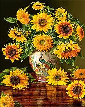 Vase of Sunflowers on Wooden Table - Flowers Paint By Number - Numeral ...