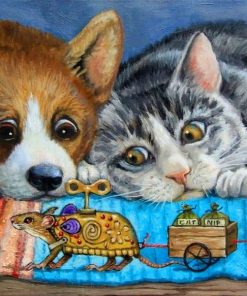 Dog And Cat Looking To Mouse Paint By Numbers
