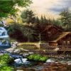 Cottage By Waterfall Paint By Numbers