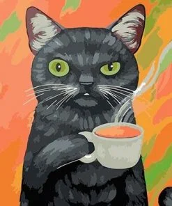 Cat Drinking Coffee Paint By Numbers