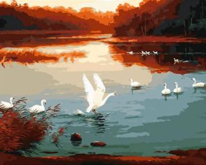 Swans In Pond paint by numbers