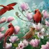 Cardinal Birds On Flowers Paint By Numbers