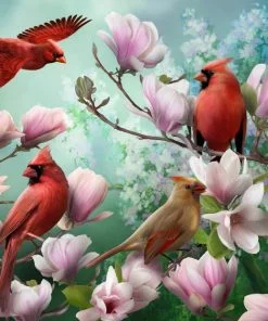 Cardinal Birds On Flowers Paint By Numbers
