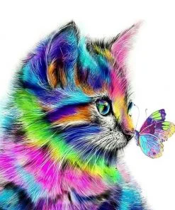 Colorful Cat And Butterfly Paint By Numbers
