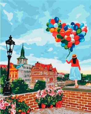 Girl balloons in Seville paint by numbers