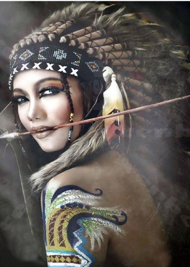 Fierce Native American Woman Warrior People Paint By Number Adult
