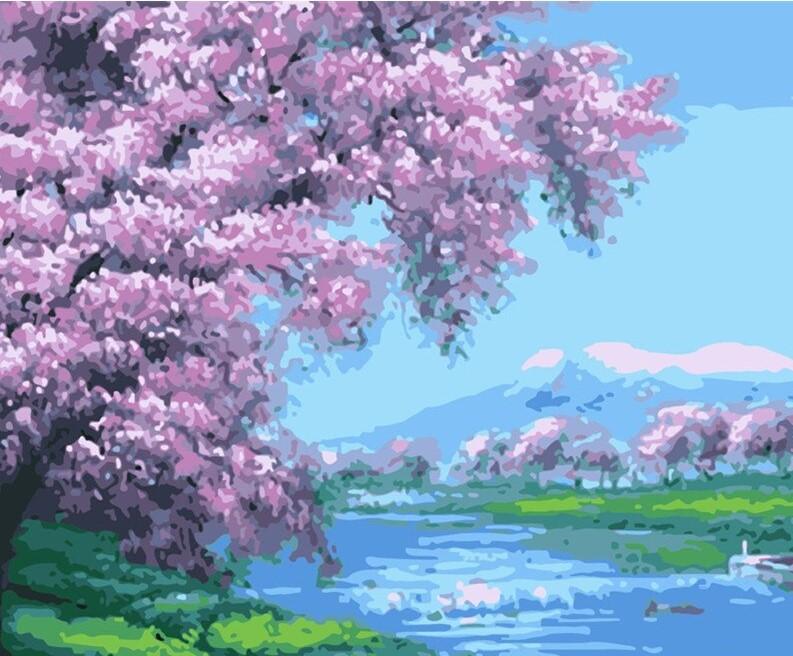 Cherry Blossom By Water Paint By Numbers - Numeral Paint Kit