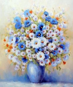 Blue White Daisies Vase Paint By Numbers