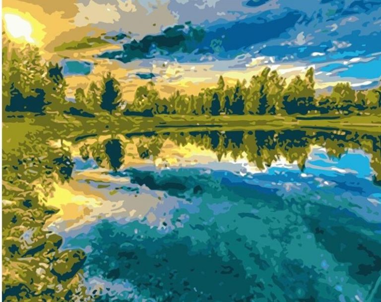 Trees Lake Reflection Paint By Numbers - Numeral Paint Kit