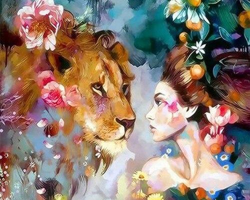 Lion & Woman Kit  Just Paint by Number