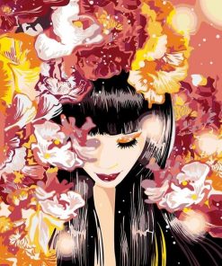 Japanese Girl And Flowers Paint By Numbers