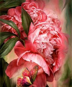 Pink Peonies And Butterfly Paint By Numbers