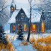 Cabin In Snow Paint By Numbers