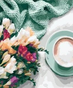 Coffee Cup And Flowers Paint By Numbers