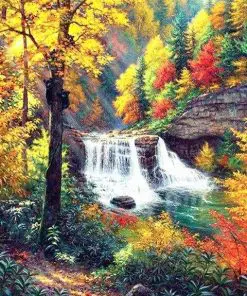 Autumn Jungle Waterfall Paint By Numbers