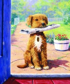 Dog With Newspaper Paint By Numbers