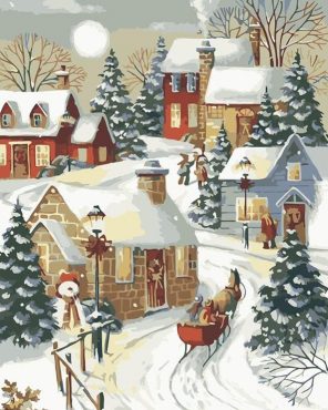 Village Sleigh Ride Paint By Numbers