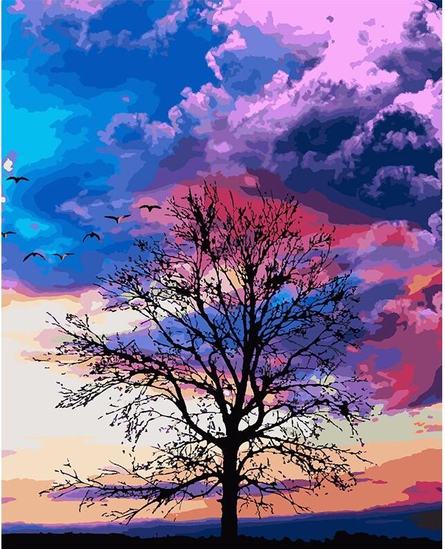 Purple Sky Tree Landscape Paint By Number Numeral Paint