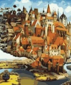 Houses on flying Rock Landscape Paint By Numbers