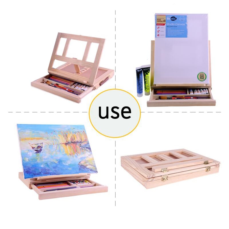 Desktop easel drawer type pine easel can store painting supplies