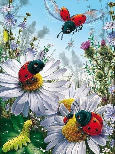 Ladybugs On Flowers - Paint By Number - Numeral Paint