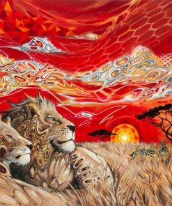 Lion Couple In High Heat paint by numbers