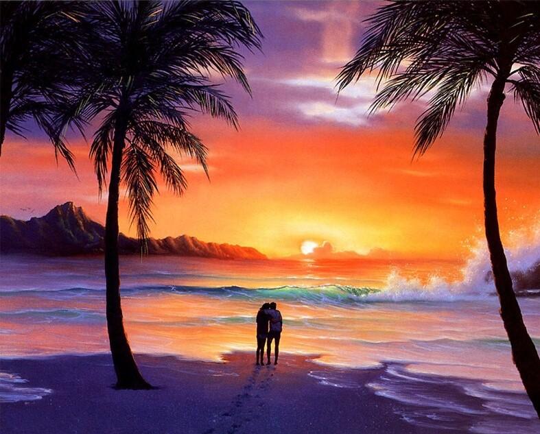 Lovers in Beach Sunset paint by numbers