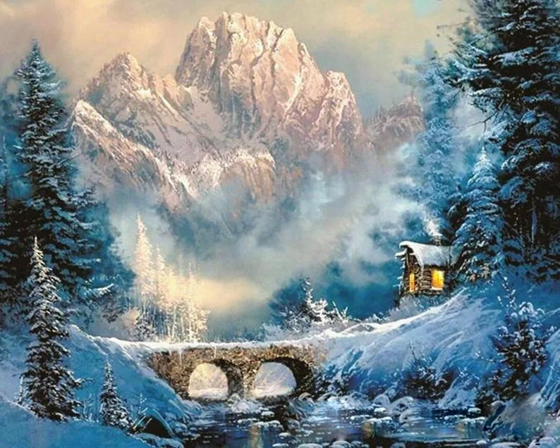 Mountains Winter Scene Paint By Numbers - Numeral Paint Kit
