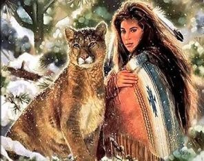 Native Woman And Lioness Paint By Numbers