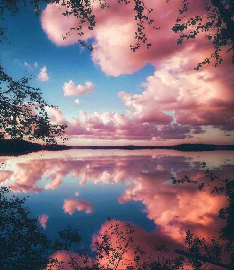 Pink Clouds In Lake Water Landscape Paint By Number Numeral Paint