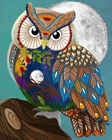 Owl and Full Moon Paint By Numbers - Numeral Paint Kit