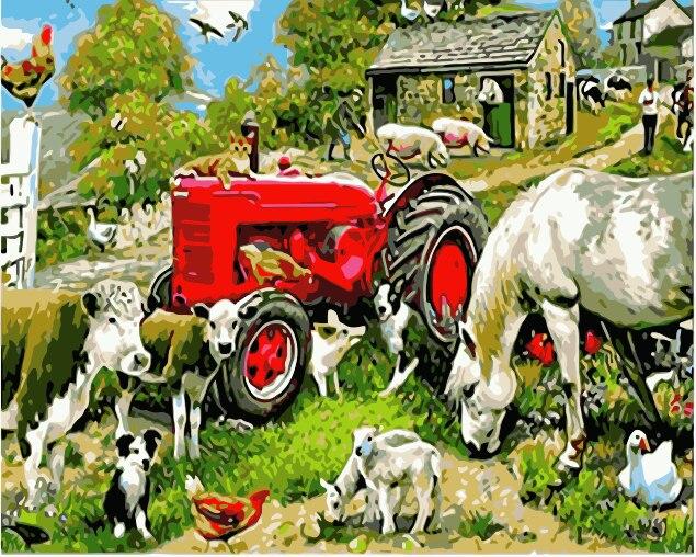 Framhouse Animals Paint By Bumbers for Adults Pig Cow Sheep DIY Paint by  Numbers Acrylic Paint Canvas Kitchen Decor Window Landscape Painting Kits
