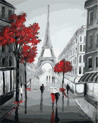 Paris Street View In Black And Red Paint By Numbers - Numeral Paint Kit