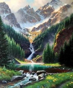 Rocky Mountains Waterfall Paint By Numbers