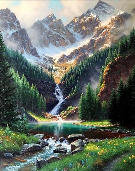 Painting by Numbers Kit for Adults ，DIY Large Size Waterfall Paint by  Numbers fo