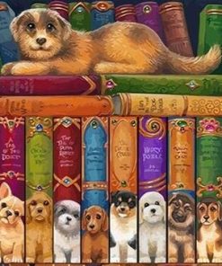 Dogs on Bookshelves Animals Paint By Numbers