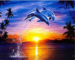 Dolphins Jump At Sunset Paint By Numbers - Numeral Paint Kit