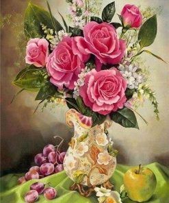 Pink Rose Vase paint by numbers