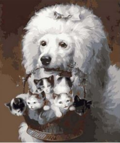 Poodle Dog With Cats Basket paint by numbers