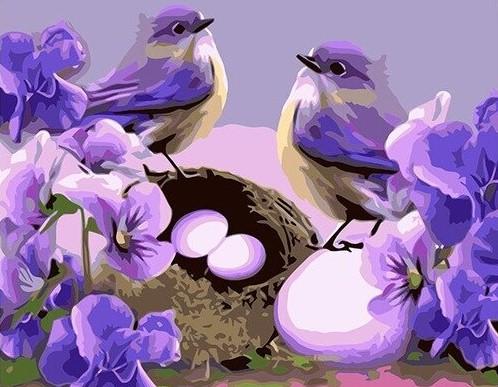Purple Birds paint by numbers