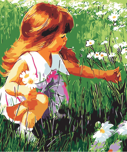 Little Girl Picking Flowers Paint By Numbers