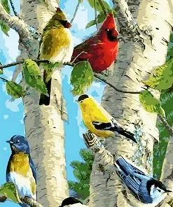 Birds On Birch Tree Paint By Numbers